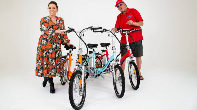 Susan Paul and Peter demonstrate the ezirider electric bikes